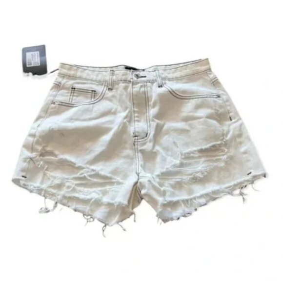 PrettyLittleThing Women's Distressed Hem Denim Shorts - US 12 - Picture 2 of 7